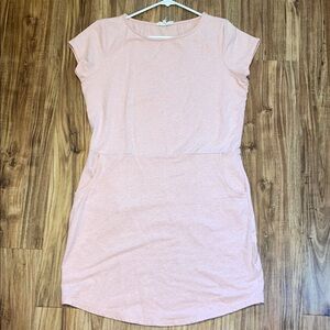 Synergy womens dress large 10 12 pink short sleeve Casual organic cotton pockets